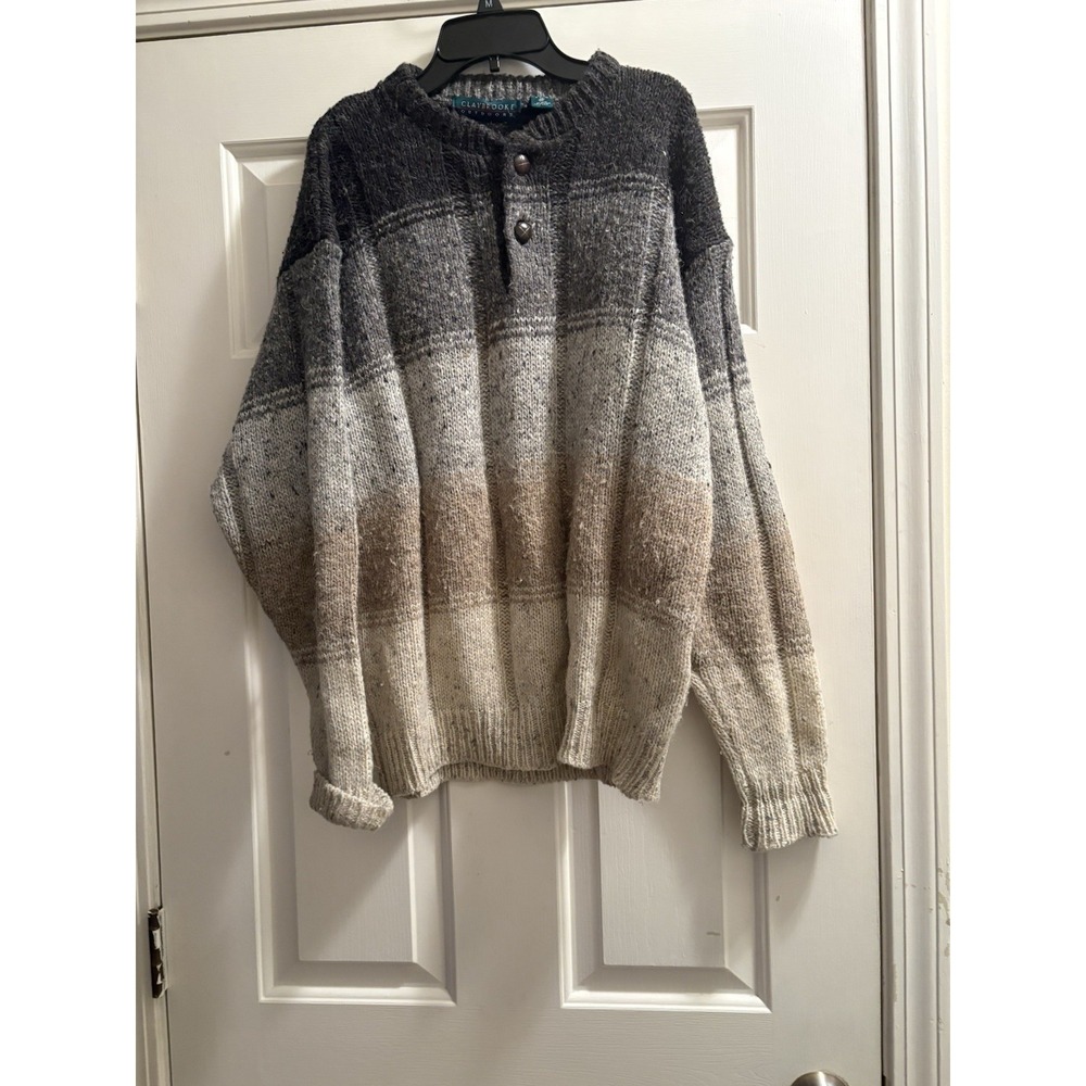 VINTAGE Claybrooke Outdoors Sweater Mens Medium Gray Brown Fisherman Wool Blend